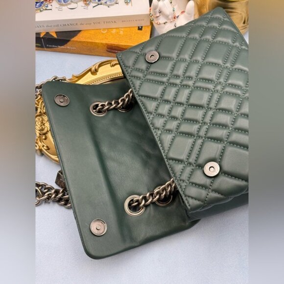 🆕 KURT GEIGER LONDON 🧿 NWOT Brixton Lock Quilted Leather Shoulder Bag, Green - Picture 12 of 16